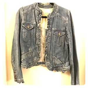 Anthropologie Denim Jacket with ruffle detail